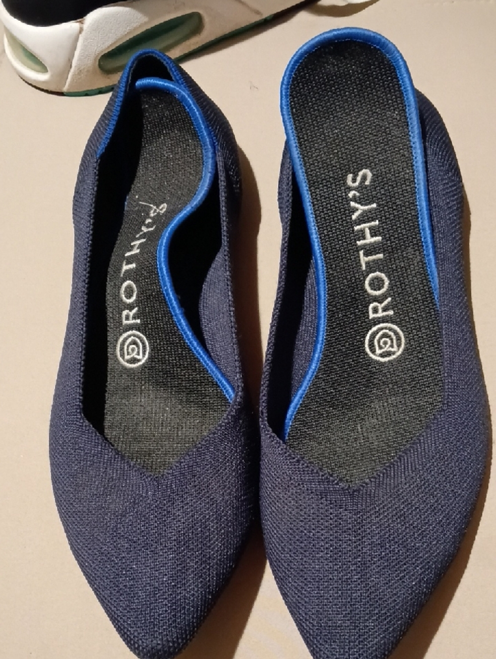 Rothy's Women's Navy Pointed Knit Flats with Blue Trim